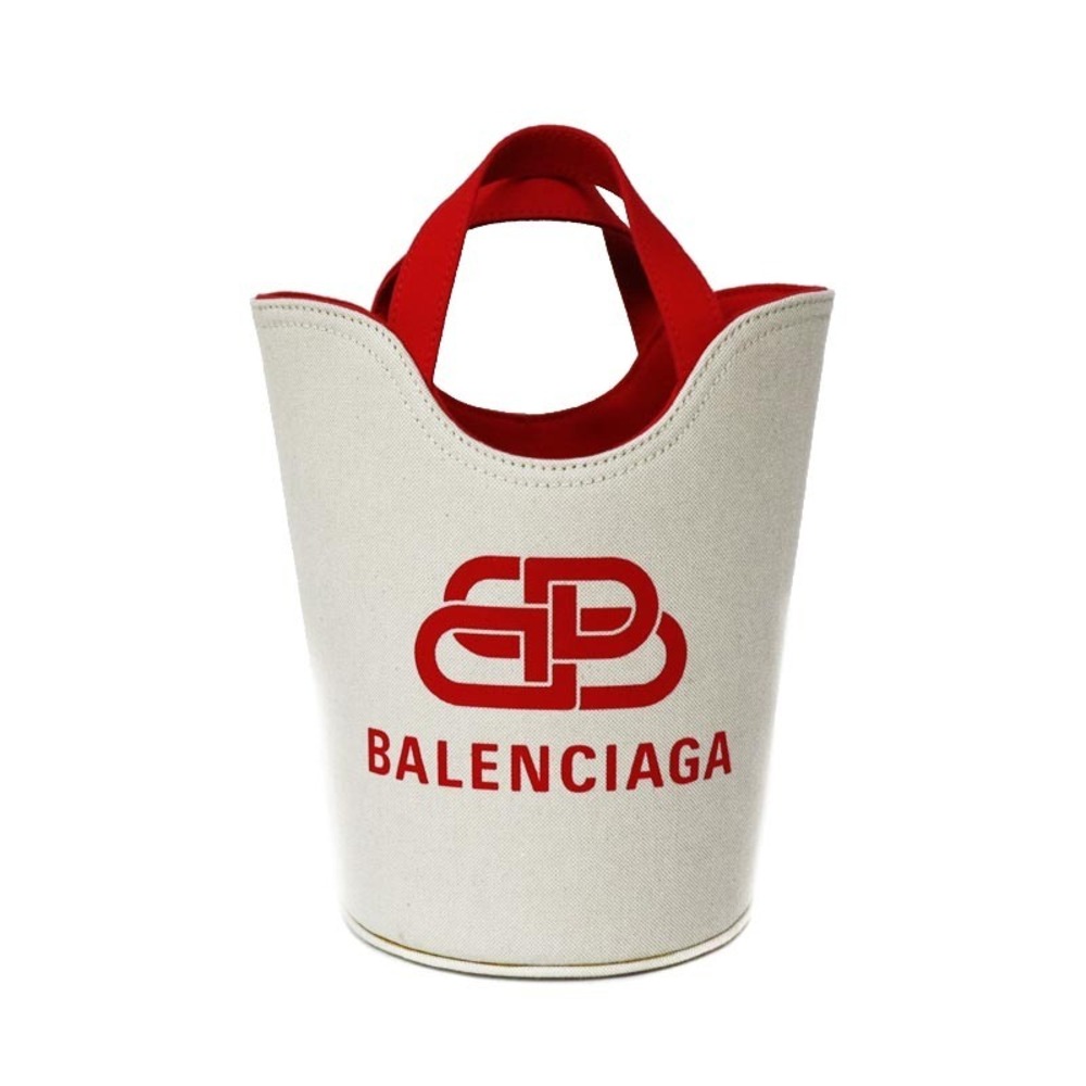 BALENCIAGA New Wave XS Bag Shoulder Handbag Bucket Ivory White Red